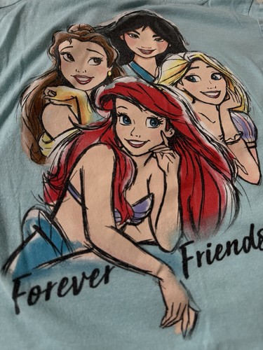 Preowned Disney Princess Youth Girls Size L 10/12 T-shirt Belle Ariel Mulan - Picture 2 of 3