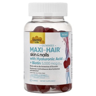 Maxi-Hair  Skin & Nails Gummies with Hyaluronic Acid + Biotin, Berry, 60 Gummies