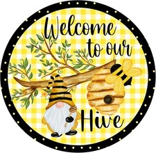 Retro Round Welcome to Our bee hive Tin Metal Signs Home D cor 8x8