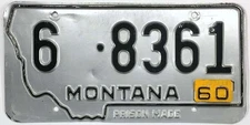 Vintage Montana 1959 1960 Tab Prison Made License Plate 6-8361 Gallatin County