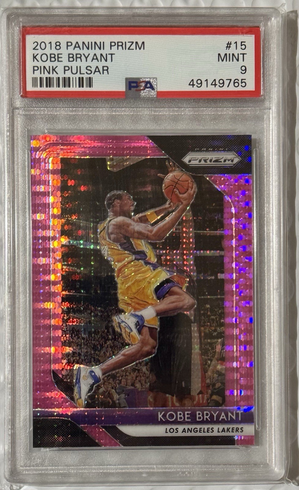 2018-19 Panini Prizm NBA KOBE BRYANT #15 Pink Pulsar Prizm #'d 28/42  PSA 9 MINT