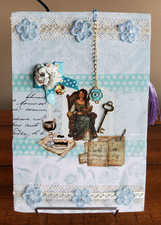 NEW Junk Journal Handmade Book w/ Pockets  Ephemera 9x6" Icy Blue Theme