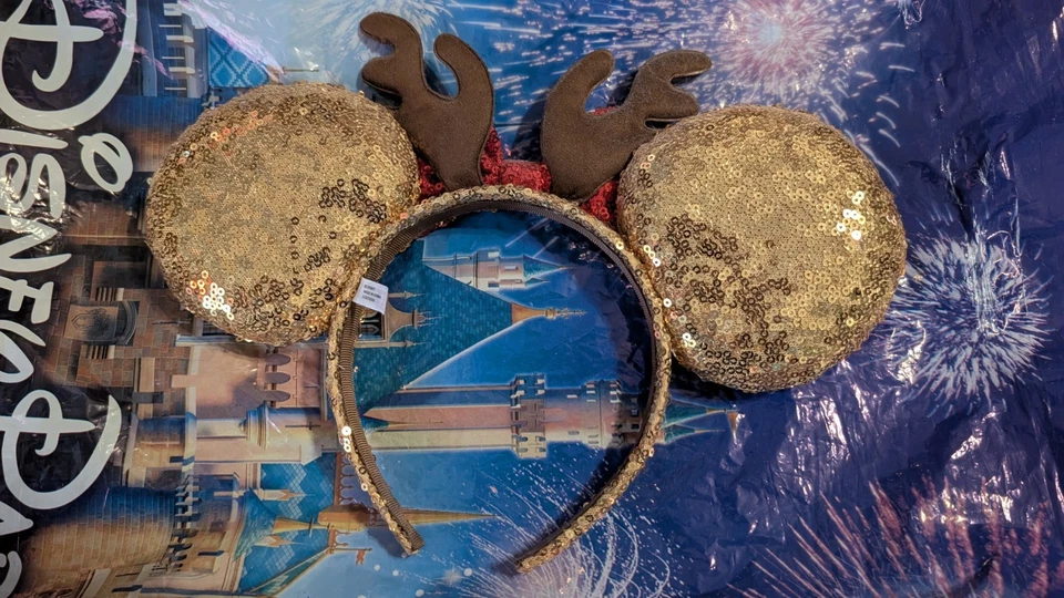 Diadema dorada de lentejuelas navideñas de reno Minnie Mouse para adultos de Disney Foto 2 de 2