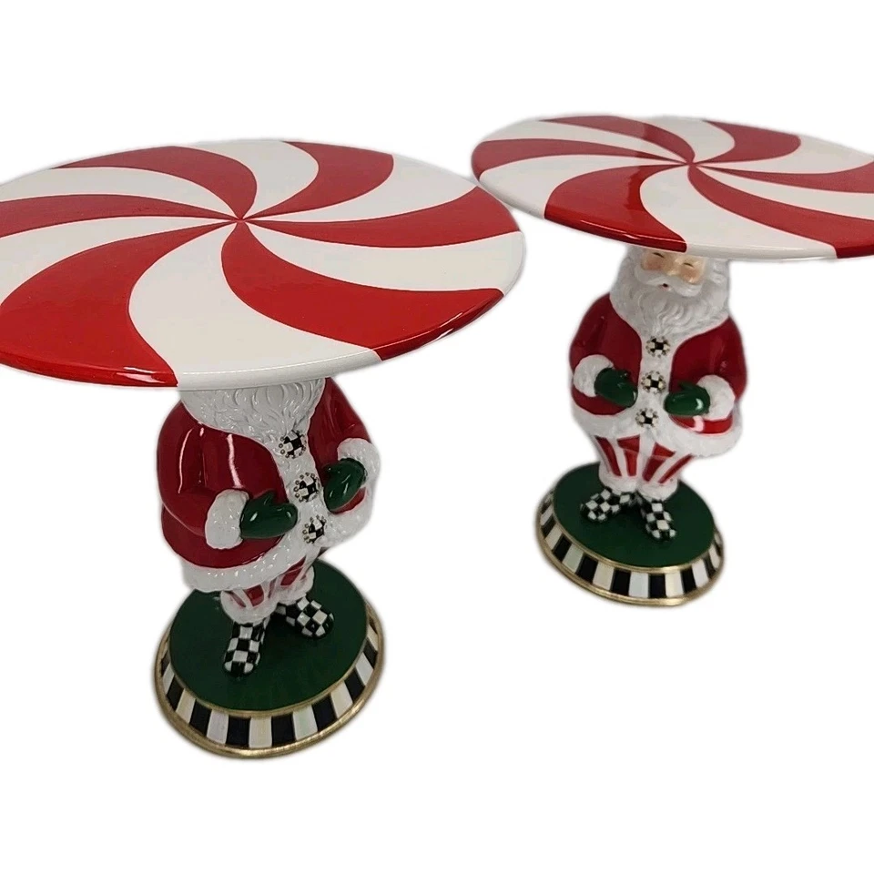 Juego de 2 placas de pedestal MacKenzie - Holly Jolly Santa para niños (tiene defectos de pintura) Foto 2 de 4