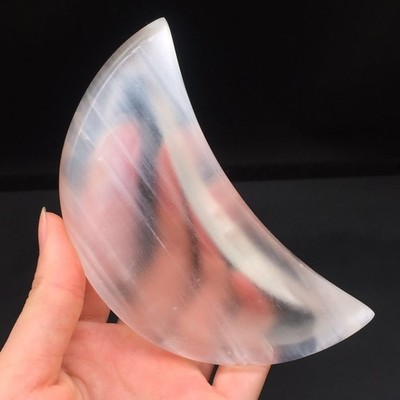 Rare Natural Gypsum Selenite Quartz Carved Moon Healing Decoration Reiki 1Pc