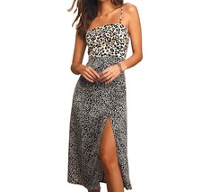 Lulus Being Bold Leopard Print Satin Midi Slip Dress M Slit Edgy Date Night Sexy