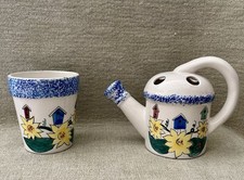 1995 Sunflower Birdhouse Flowerpot Cup  Toothbrush Holder Watering Can Ceramic