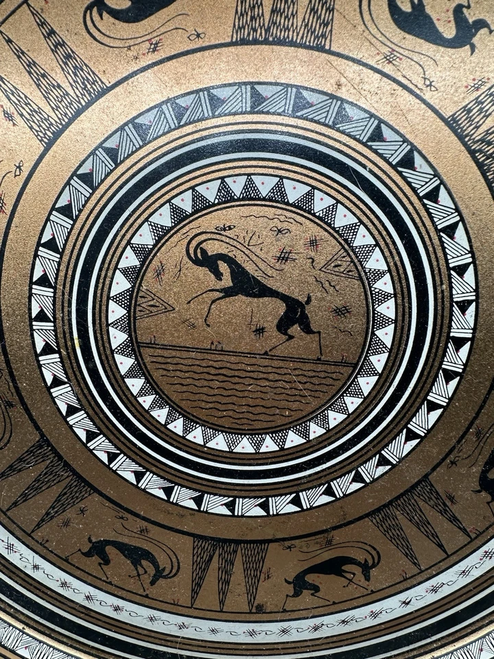 Bandeja de metal etrusco griego vintage color cobre gacela llave griega servir 13,5 Foto 2 de 4