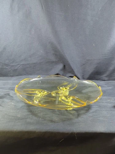 Lancaster Depression Glass 3 Footed Vintage Cake Stand Clear Yellow 10.5" Rare