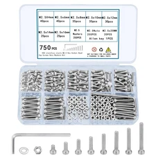 TOOINKCV 750 Pcs M2.5 Screws, Nuts and Washers Set - Metric Hex Socket Head C...