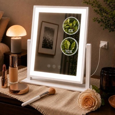 14.1 Inch LED Vanity Makeup Mirror with Lights for Women and Mom, 10X/5X Deta...