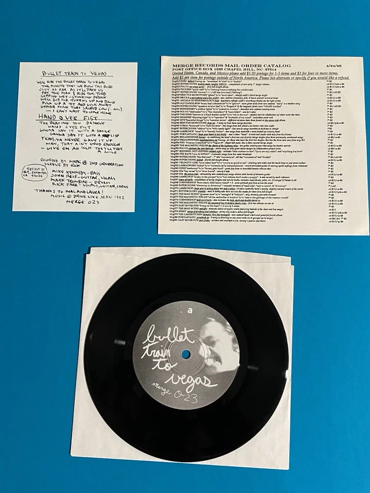 Drive Like Jehu - Bullet To Train To Vegas B/W Hand Over Fist 7" Vinyl 45 Merge - Image 3 of 4