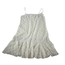 White Coquette Fairycore Mesh Lace Slip Dress Negligee Tiered Ruffle Hem Sz M