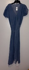Gap Indigo Blue Midi Wrap Chambray Dress #418555 NWT! S Small Tall ST