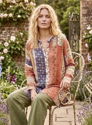 NEW Johnny Was 3X 3XL Plus 100% Silk Tunic Top Button Up Blouse Shirt Light Cool