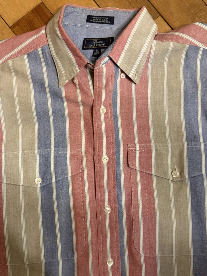 Dover By Arrow  Multicolor Striped Button-Up Shirt Made In USA Size large - Image 3 of 4