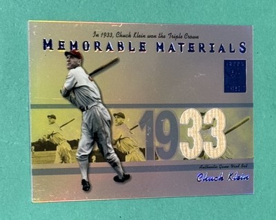 CHUCK KLEIN 2002 Topps Tribute Memorable Materials BLUE GU RELIC /33 VG/EX