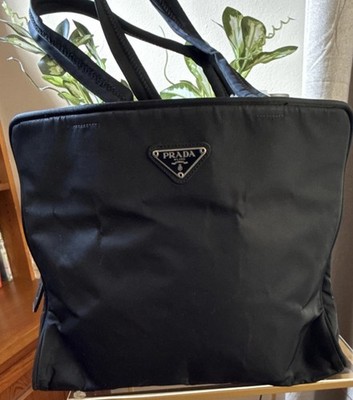 Prada Nylon Tote Bag Black Tessuto Zip Top Double Handle Triangle Logo