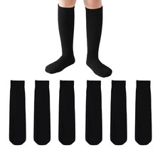 Kids Soccer Socks-Toddler Striped Knee High Socks for 7-10 Years Black-3 Pairs