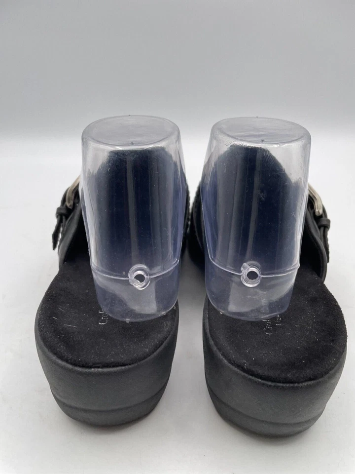 Croft & Barrow 楔形木底鞋女式 9M 码黑色皮革一脚蹬圆头 — 第 3/4 张图片