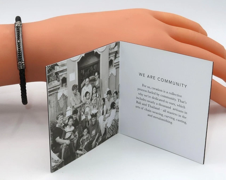 Brazalete JOHN HARDY Diamante Negro, Plata 925, Cadena de Cuero Estación, 8" Nuevo en Caja Foto 2 de 4