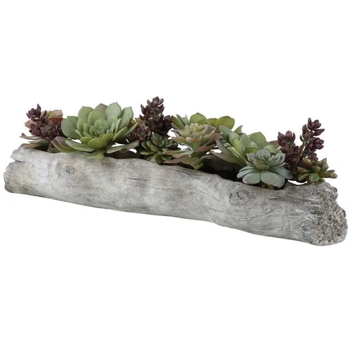 UTTERMOST 60174 CHARITA LUSH SUCCULENTS DRIFTWOOD LOG CONCRETE CONTAINER - Picture 5 of 5