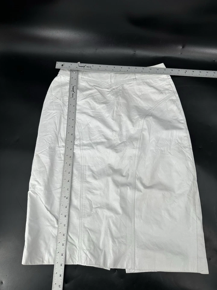 Falda de cuero blanca Pelle Cuir años 90 larga longitud media pantorrilla abertura trasera talla 12 Y2K Foto 3 de 4