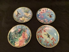 Bradex Hummingbird Flower Plates Gems of Nature By Cyndi Nelson 6.5" Set Of 4