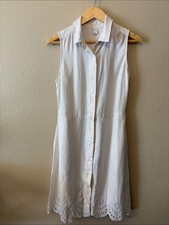 Old Navy Womens Linen Blend Midi Dress XS White Eyelet Button Front NWT