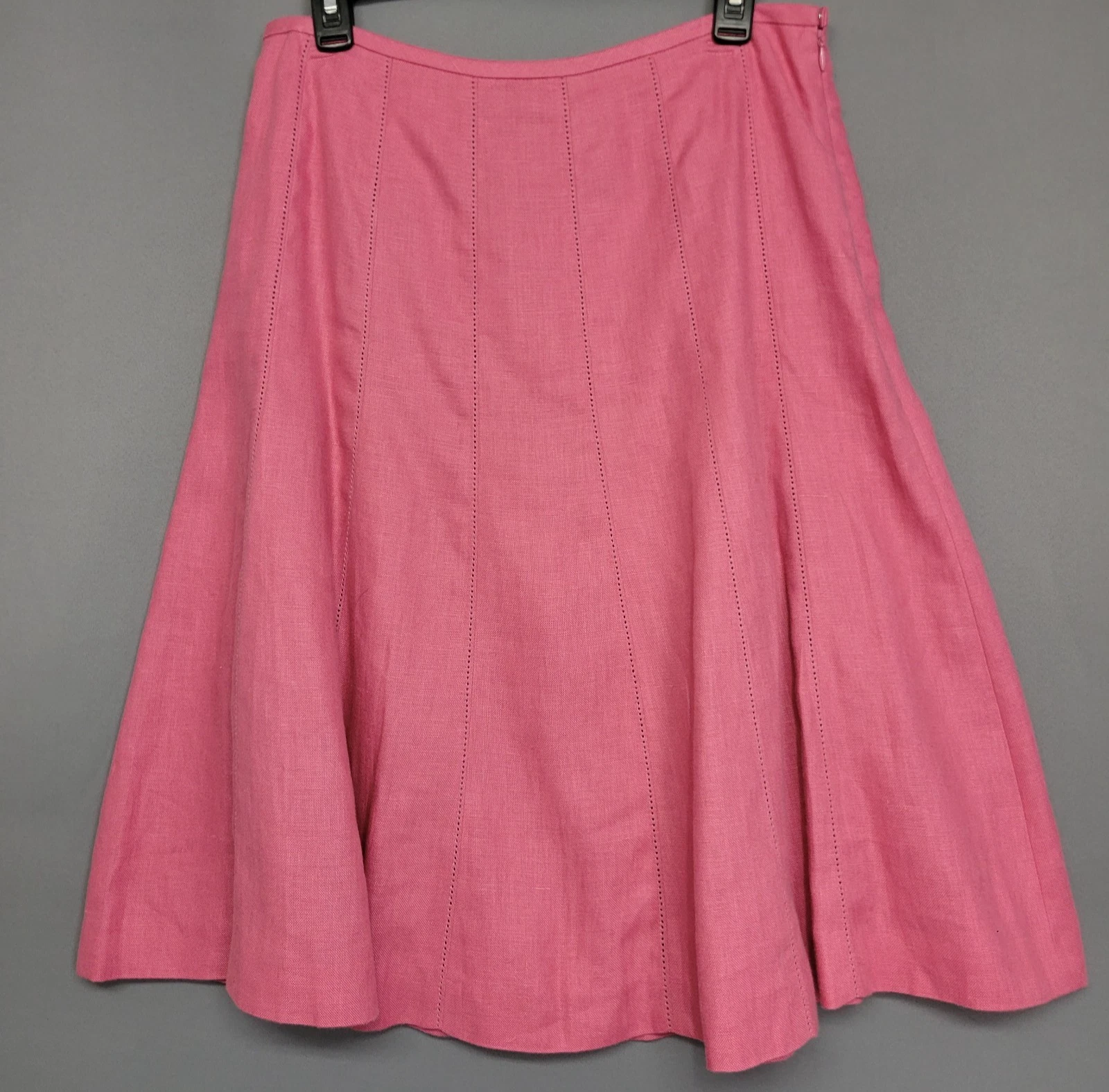 Talbots Pure Irish Linen Aline Skirt Women 10 Pink Stitching Zip Cottage Core