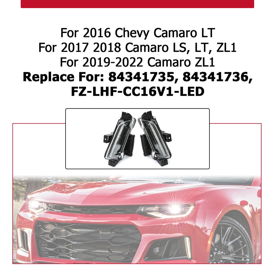 Pair DRL Fog Lights Daytime Running Lamp For Chevy Camaro ZL1 LS LT 2016-2023 24 - Image 3 of 4
