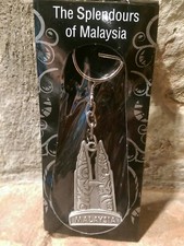 NEW Pewter Ukiran Pattern Keychain - Kuala Lumpur Malaysia Petronas Twin Towers