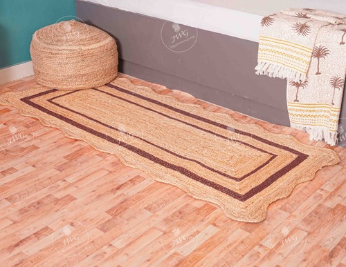 Alfombra de yute festoneada natural con alfombra marrón de doble borde, alfombra grande trenzada a mano - Imagen 6 de 12