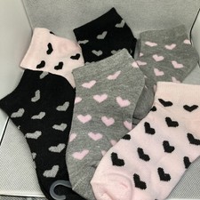Little Girl's No Show Socks With Small Heart Print Size4-6.. ,6 pairs