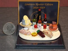 Dollhouse Miniature Bread  Wine & Cheese Board Set Reutter Porcelain 1:12 D118