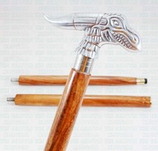 Chrome Finish Dragon Head Handle Wooden Walking Stick Cane Gift for Father  Son