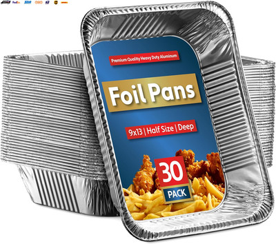 30 Pack Aluminum Pans Disposable 9X13 Baking Pan Chafing Trays - Deep Half Size 