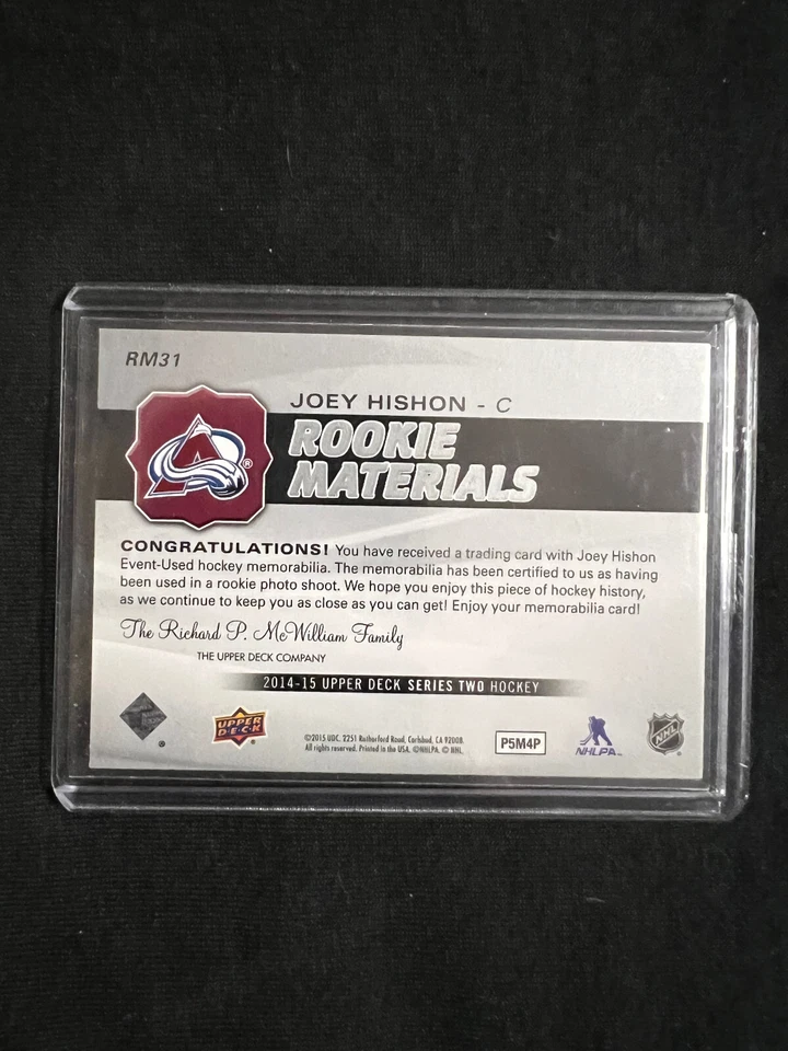 2014-15 UD Series 2 Rookie Materials Joey Hishon #RM-31 Colorado🔥🔥 - Image 2 of 2