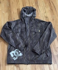 Vintage DC Jacket Mens Large Brown Plaid Full Zip EXOTEK 5000 Y2K Snowboard
