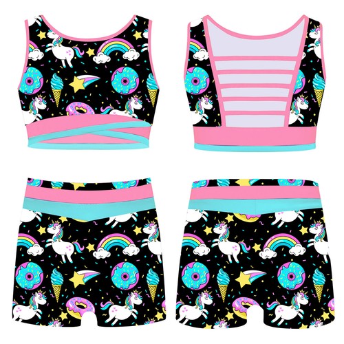 Kids Girls Sport Outfit Jogger Vest With Shorts Running Tracksuit Exercise Gym - Picture 46 of 57