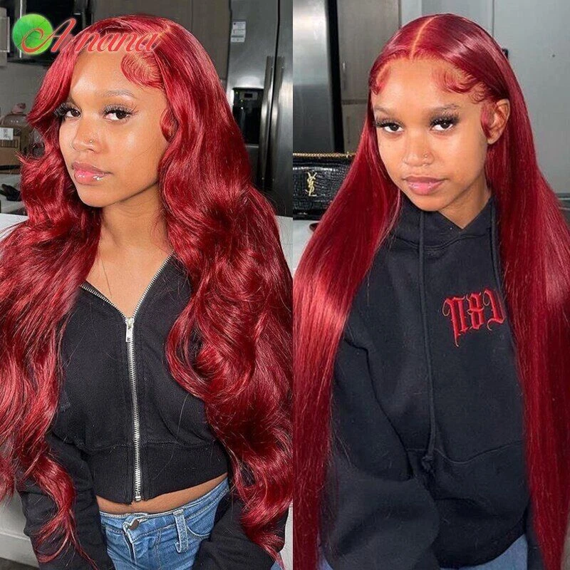 Cherry Red 13x4 Lace Frontal Human Hair Wigs For Black Women Bleached Knots