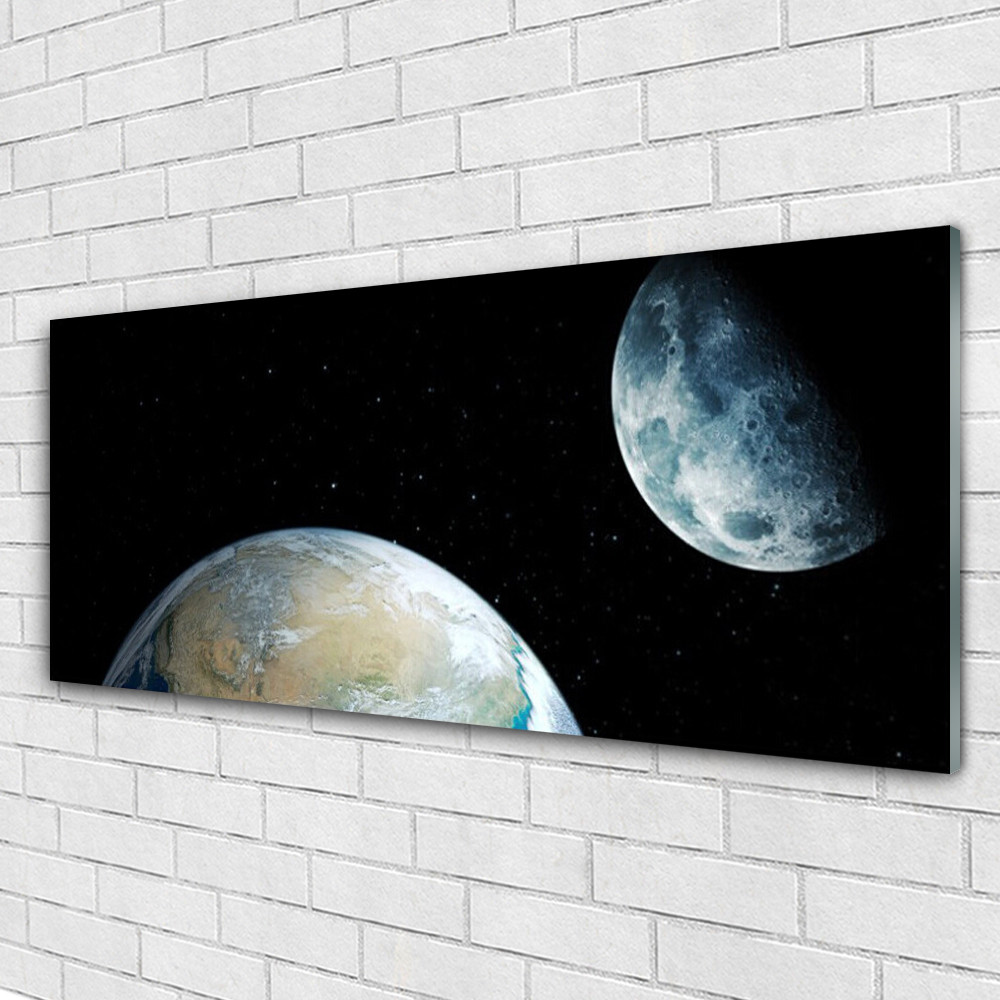 Impression sous verre Lune et Univers 125x50 cm pour agrandir visuellement votre bureau