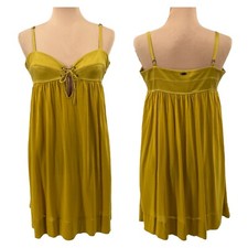 Marciano Empire Waist Lace Up Babydoll Dress Tencel Silk Gold Medium $240