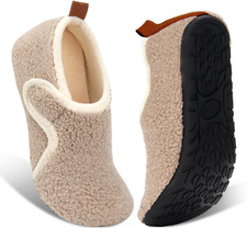 Womens Mens House Slippers Rubber Sole Indoor Slipper Socks Lightweight Fleece L