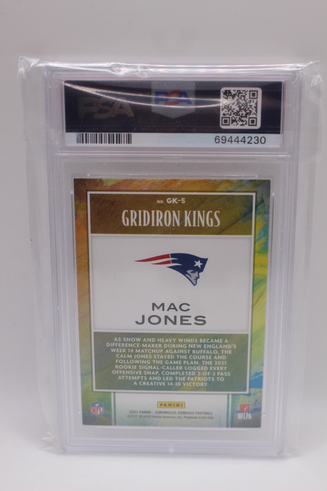 MAC JONES 2021 PANINI CHRONICLES GRIDIRON KINGS GK5 RC ROOKIE PSA 8