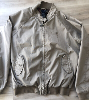 Izod Beige Full Zip Bomber Jacket Mens Large Trendy