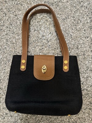 Eric Javits New York Small Black Squishee Straw Handbag w/tan