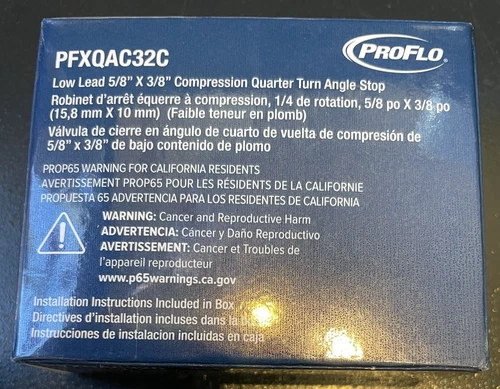 ProFlo PFXQAC32C Quarter Turn Angle Stop Valve 5/8" x 3/8" NEW - Picture 2 of 2