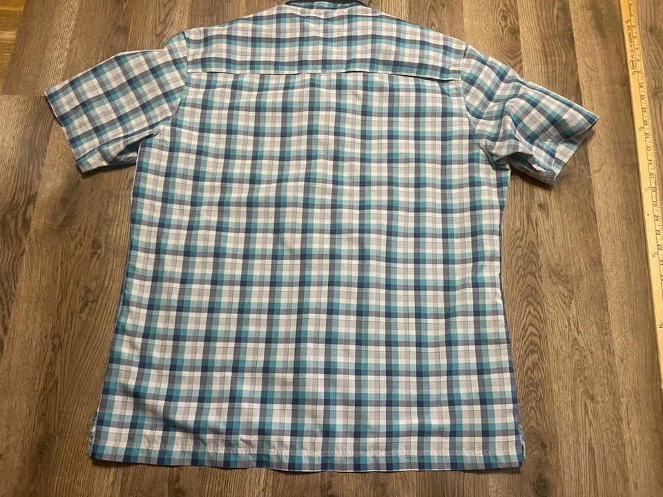 Camisa Croft & Barrow, Para Hombre Grande, Azul Gris Blanco, Cuadros, Manga Corta Abotonada Foto 2 de 4