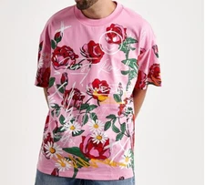 First Row Allover Rose Bloom Graphic Print Fashionable Men's Pink T-Shirt New. 